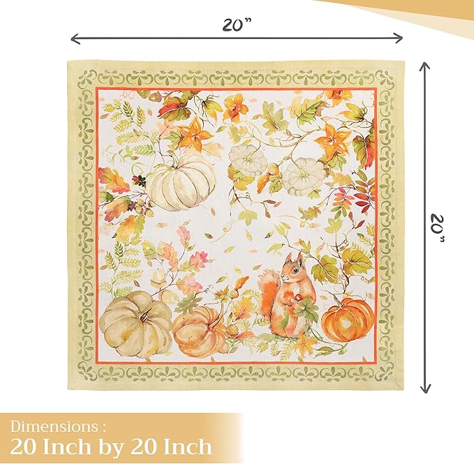 Maison d' Hermine Cloth Napkins Set of 4 100% Cotton for Thanksgiving Christmas Decorations Everyday Reusable Square Fall Napkins Cloth Washable Dinner Party (Pumpkin Passion, 20"x20")