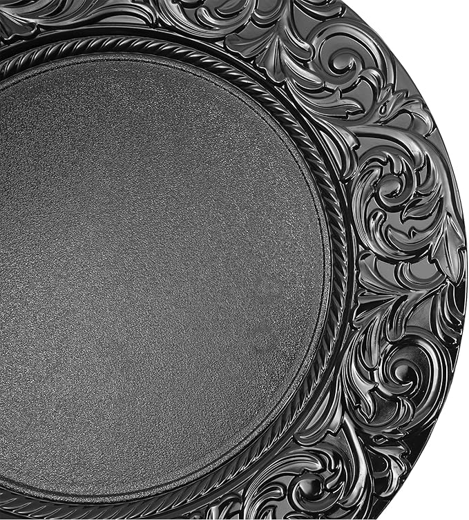 Black Plastic Charger Plates Set of 100, 13” Reusable Party Chargers for Dinner Plates, Elegant Round Service Plate Chargers Bulk Decorative for Wedding, Catering Table Decor