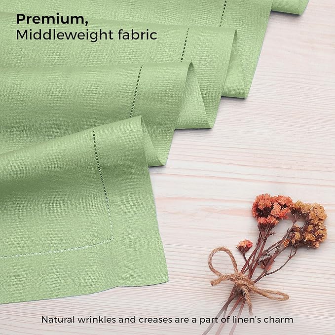 D'Moksha Homes Linen Sage Green Table Runner 72 Inches Long - 100% Pure Linen Hemstitch Table Runner 14 x 72 Inch for Dresser, Dining, Winter, Christmas, Holiday, New Year - Classic Hemstitch