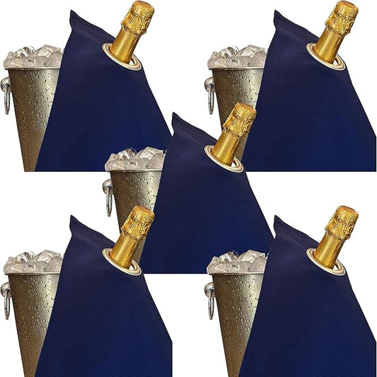 Classic Collection, Bottle Cloth with Metal Ring for Ice Buckets, Cotton, 42 cm, Corner Hole (Royal Blue with Silver Metal Ring, Pack of 5)