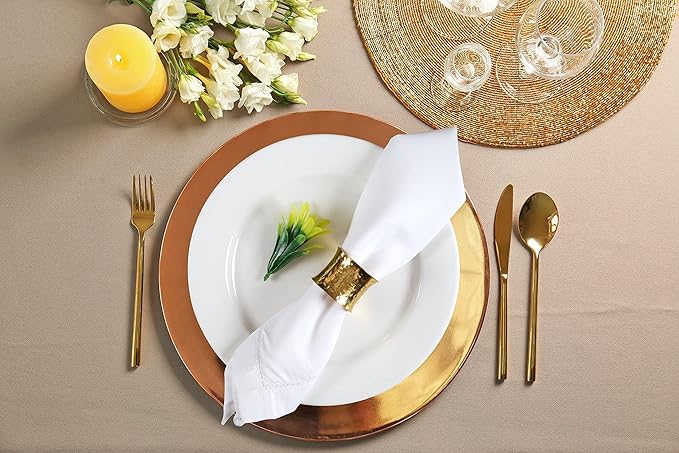 Ramanta Home 12 Pack Cloth Napkins 20x20 Inches, 100% Polyester Napkins with Hemmed Edges, Washable Reusable Dinner Napkins Ideal for Parties, Weddings, Dinner Table, Hotels and Banquets -White