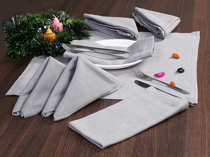 Ramanta Home Light Grey Cotton Dinner Napkins Set of 12, 18x18 Inch 100% Cotton Cloth Napkins, Reusable Fabric Table Napkins for Everyday Dining, Parties, Wedding, Spring & Easter Table Décor Washable