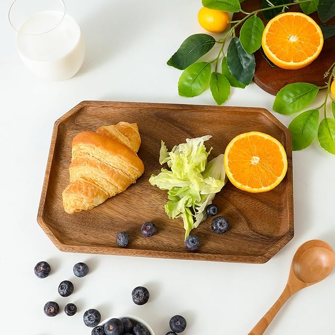 Premium Walnut Wood Wide Octagon Serving Tray 12"-100% Natural Wooden Serving Tray for Coffee Table-Great Ottoman Tray Home Decor Platter-Perfect for Serving Drinks & Food