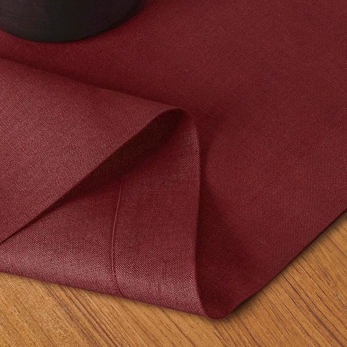 D'Moksha Homes Linen Dark Red Table Runner 90 Inches Long - 100% Pure Linen 14 x 90 Inch Table Runner for Dining, Winter, Christmas, Holiday, New Year - Machine Washable