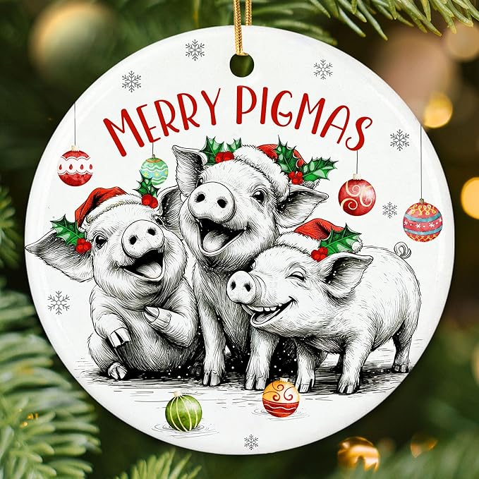ZAGKOO Pig Christmas Ornament - Cute Pig Gifts for Women, Men - Pigs Lover Gift Ideas, Funny Animal Farm Ceramic Xmas Ornaments Tree Decorations
