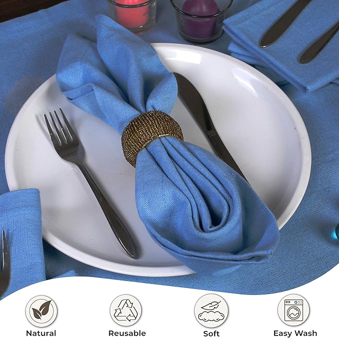 Ramanta Home Light Blue Cotton Dinner Napkins Set of 12, 18x18 Inch 100% Cotton Cloth Napkins, Reusable Fabric Table Napkins for Everyday Dining, Parties, Wedding, Spring & Easter Table Décor Washable