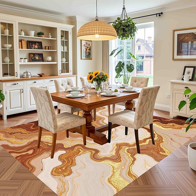 Contemporary Beige Warm Brown Gold Abstract Marble Texture Indoor Area Rug 3x5 for Living Room Bedroom Dining Room Soft Non Slip Washable Large Carpet Dorm Nursery Kitchen Art Deco Aesthetic Rugs