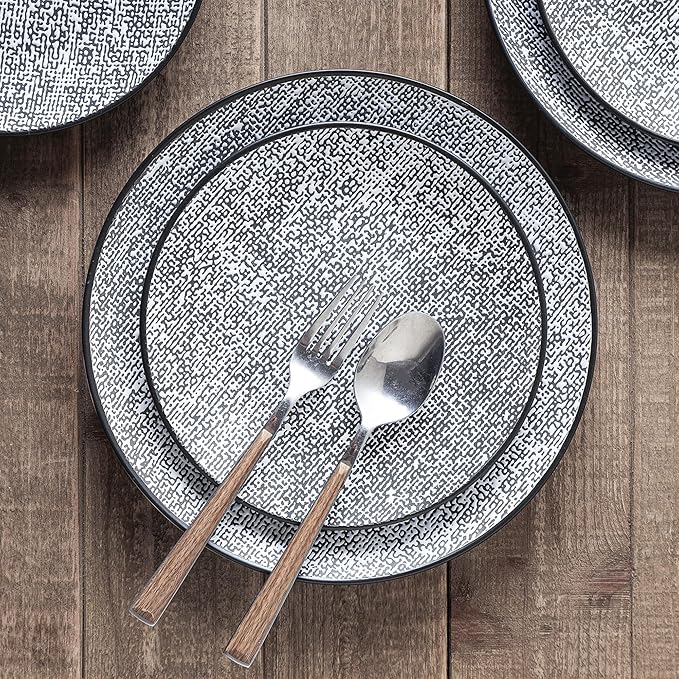 Stone Lain Sophie Rustic Stoneware Dinnerware Service for 4, Black and White Textured, 16 Pieces