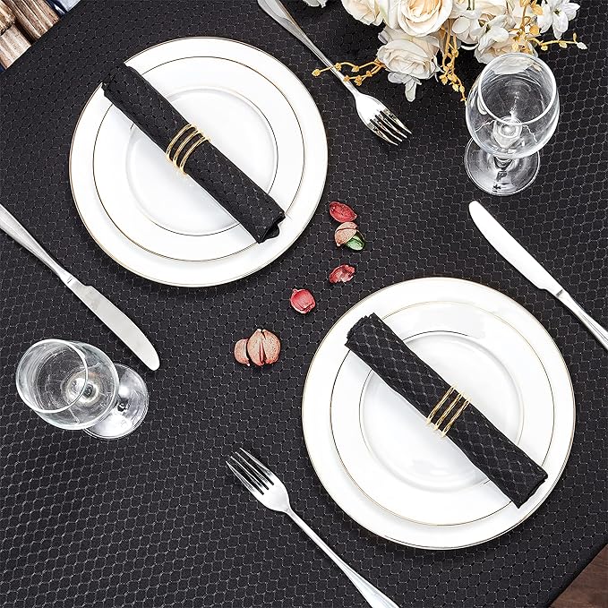 Rectangle Table Cloth Linen Farmhouse Stainproof Waterproof Washable Polyester Oblong Rectangular Fabric Table Cover for Kitchen Dining Dinner (Black, 60 X 104 Inch)
