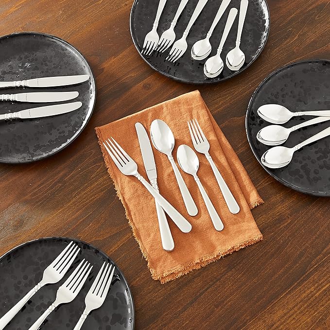 Lenox Silverware Set, Pearl Platinum 20-Piece Flatware Set, Service For 4, 18/10 Stainless Steel, Dishwasher Safe, Knives Spoons And Forks Set, Home And Kitchen Utensils (Silver, 20 Piece)