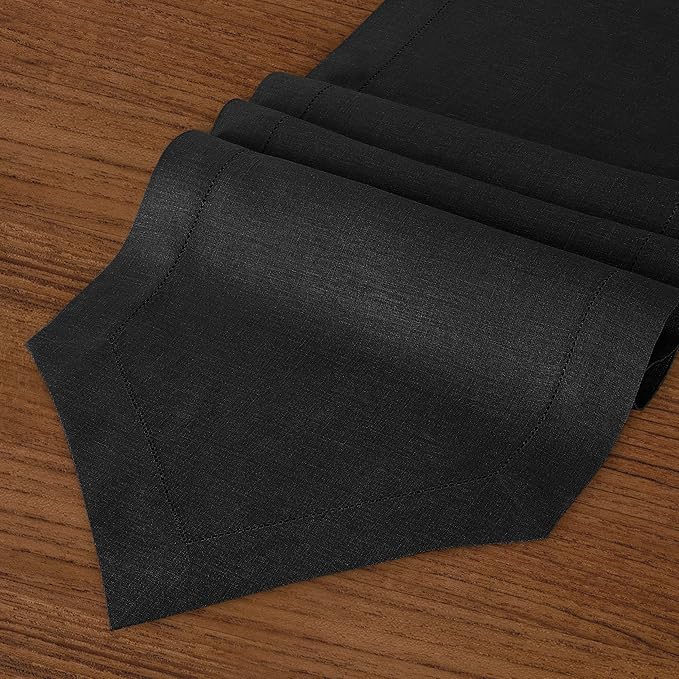D'Moksha Homes Black Linen Table Runner 72 Inches Long - 100% Pure Linen Diamond Table Runner 14 x 72 Inch for Dining, Winter, Christmas, Holiday, New Year - Machine Washable