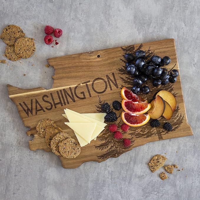 Totally Bamboo Rock & Branch Origins Series Washington State Shaped Cutting Board and Charcuterie Serving Tray, Includes Hang Tie for Wall Display 15.5" x 10" x 0.6"