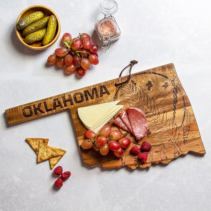 Totally Bamboo Rock & Branch Origins Series Oklahoma State Shaped Cutting Board and Charcuterie Serving Tray, Includes Hang Tie for Wall Display 16-3/4" x 9" x 5/8"