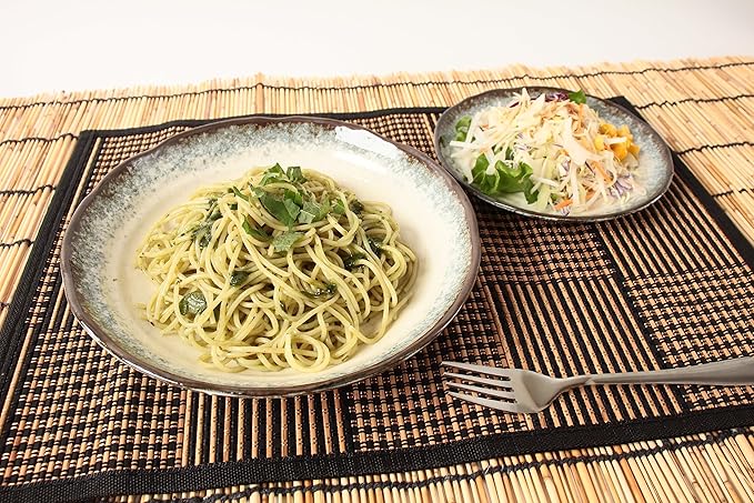 Mino Ware Japanese Ceramics 2 Pasta Plate & 2 Salad/Appetizer Plate Made in Japan (Japan Import) TNG003 (Rusty Green)