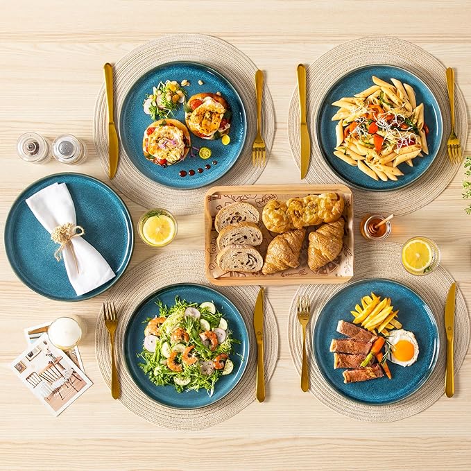 vancasso VAGE Dinner Plates Set of 6, 10.25 Inch Ceramic Plates, Microwave, Oven and Dishwasher Safe Plates, Blue