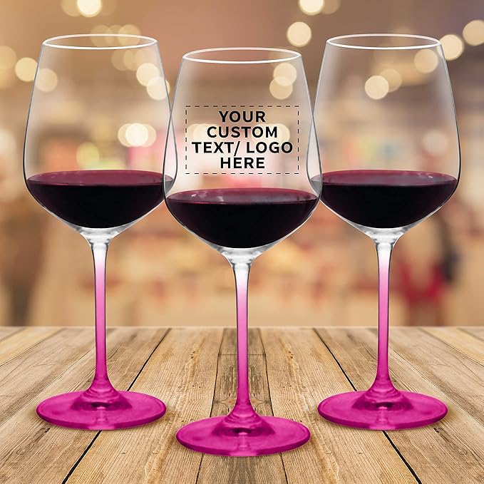 Custom Crystal Wine Glasses 17.5 oz Set of 48, Personalized Bulk Pack - Restaurant Glassware, Perfect for Red Wine or White Wine - Pink