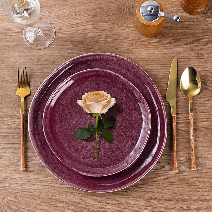 AmorArc Ceramic Dinnerware Sets,Handmade Reactive Glaze Stoneware Plates and Bowls Sets,Highly Chip and Crack Resistant | Dishwasher & Microwave Safe Dishes Set,Service for 4 (12pc)