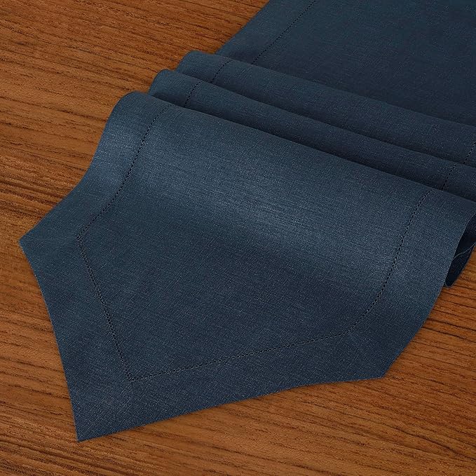 D'Moksha Homes Navy Blue Linen Table Runner 90 Inches Long - 100% Pure Linen Diamond Table Runner 14 x 90 Inch for Dining, Winter, Christmas, Holiday, New Year - Machine Washable