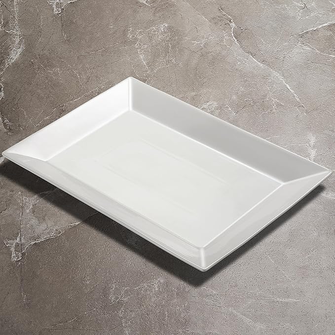 18" x 12" Large Serving Platters, Porcelain Heavy-Duty Large Serving Trays, White Rectangular Plates for Turkey, Food, Fruit, Party, Wedding, Christmas, Chip and Scratch Resistant (1)
