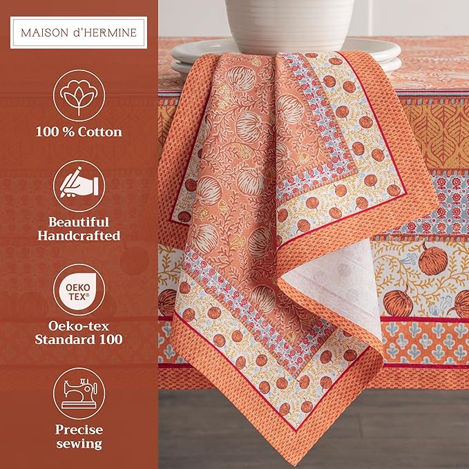 Maison d' Hermine Cloth Napkins Set of 4 100% Cotton for Thanksgiving Christmas Decorations Everyday Reusable Square Fall Napkins Cloth Washable Dinner Party (Harvest Festival, 20"x20")