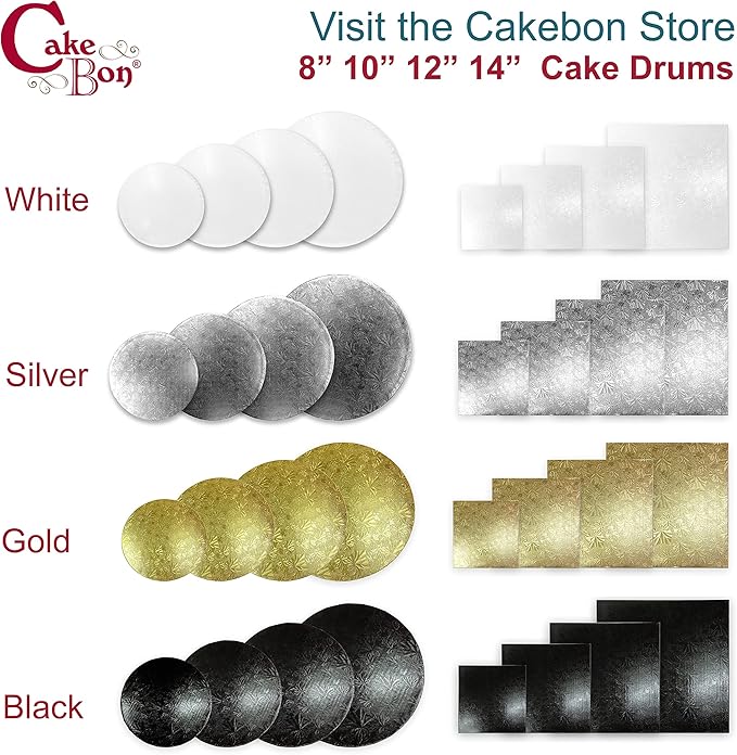 Cakebon Round Cake Boards - Sturdy 1/2 Inch Thick Drums - 10 Inch Professional Smooth Straight Edges Silver 1-Pack
