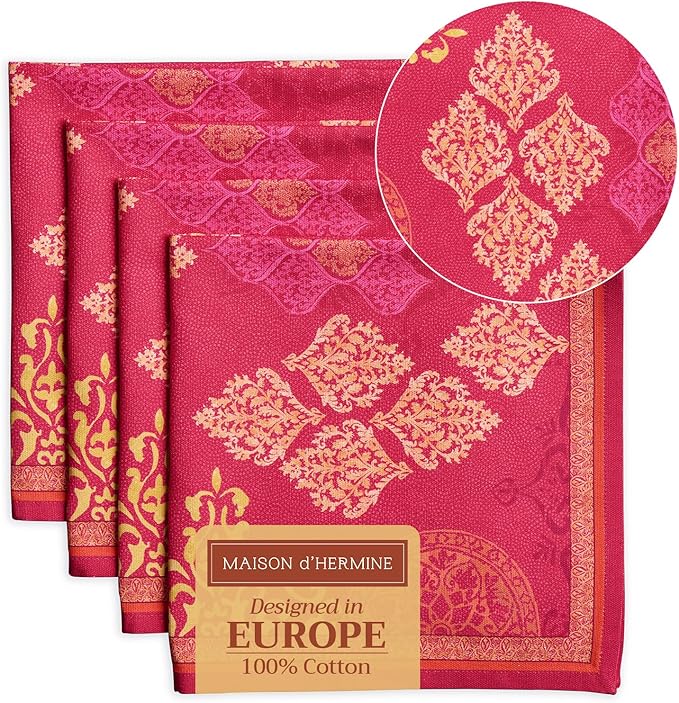 Maison d' Hermine Cloth Napkins Set of 4 100% Cotton for Thanksgiving Christmas Decorations Everyday Reusable Square Fall Napkins Cloth Washable Dinner Party (Versailles, 20"x20")