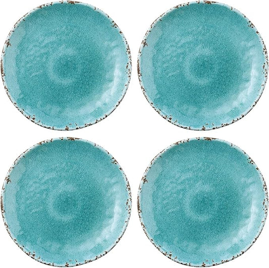 UP Crackle Melamine Round Dessert Plates, Small Serving Plates, for Appetizer, Snacks, and Side Dishes, Turquoise, 6 Inch, Set of 4