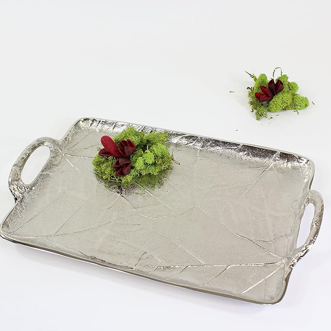 Pampa Bay Leaves Embossed Leaf Tray, Silver