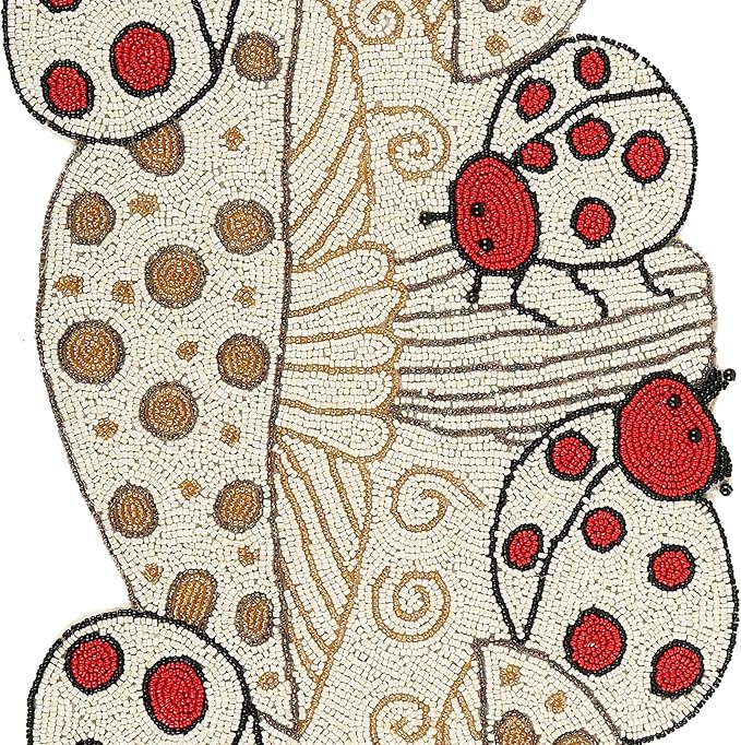 Beaded Table Runner Decorative Glitz Table Runner - 13x36” Handcrafted Runner for Winter Holiday, Kitchen, Dining Table, Spring Décor, Dining Table, Coffee Table or Entryway (Red Ivory) - CLEENTABLE