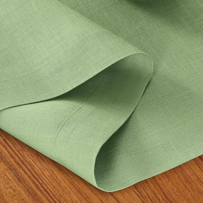D'Moksha Homes Linen Table Runner 48 Inches - 100% Pure Linen Sage Green Table Runner 14 x 48 Inch for Coffee Tables, Dresser, Winter, Christmas, Holiday, New Year - Machine Washable