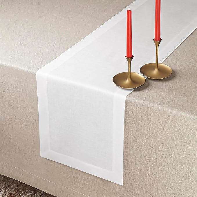 D'Moksha Homes Linen White Table Runner 60 Inches - 100% Pure Linen Table Runner 14 x 60 Inch for Coffee Tables, Dresser, Winter, Christmas, Holiday, New Year - Machine Washable