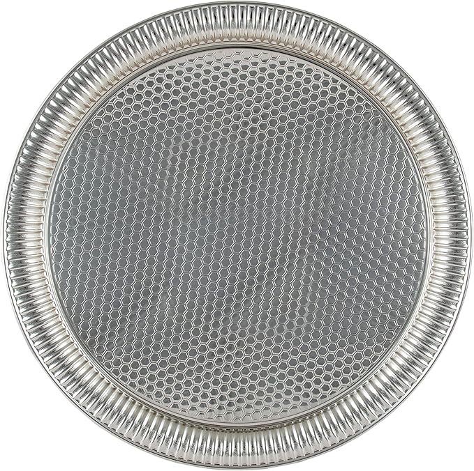 Alisveristime Round Hammered Metal Serving Tray – Ottoman Style, (11.8" Diameter, 12.6 oz) 5 Color Options (Silver)