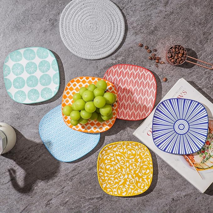 Selamica Porcelain Small Plates - 6 Inch Dessert, Appetizer & Salad Plates - Microwave & Dishwasher Safe - Set of 6 - Assorted Color