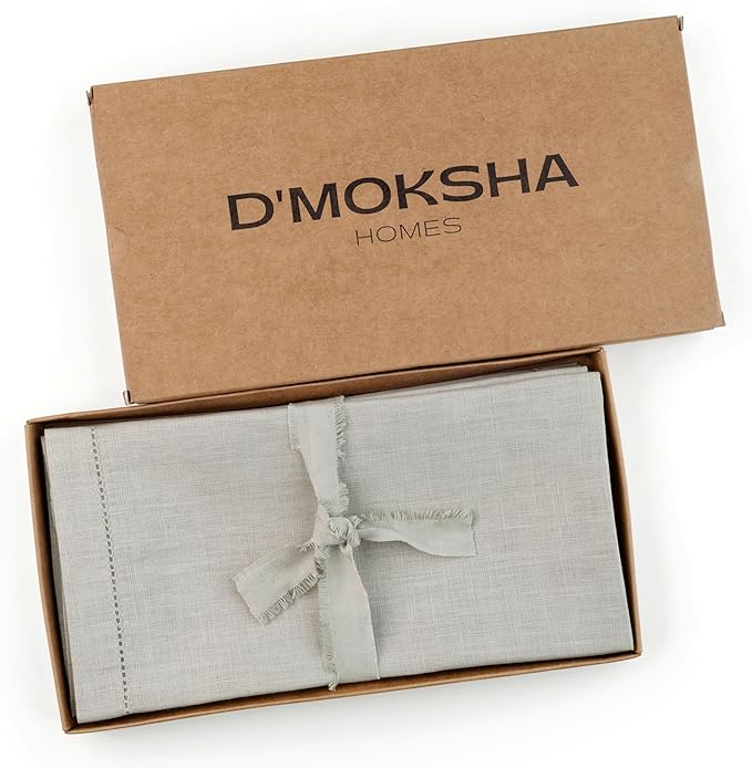 D'Moksha Homes Silver Grey Linen Napkins Set of 8 - Classic Hemstitch 100% Pure Linen Dinner Napkins Cloth 20 x 20 Inch for Winter, Christmas, Holiday, New Year - Handcrafted and Machine Washable
