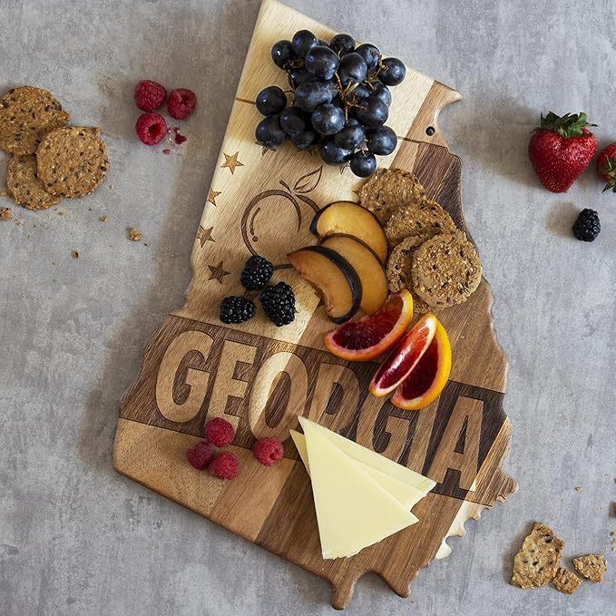 Totally Bamboo Rock & Branch Origins Series Georgia State Shaped Cutting Board and Charcuterie Serving Tray, Includes Hang Tie for Wall Display Natural Wood