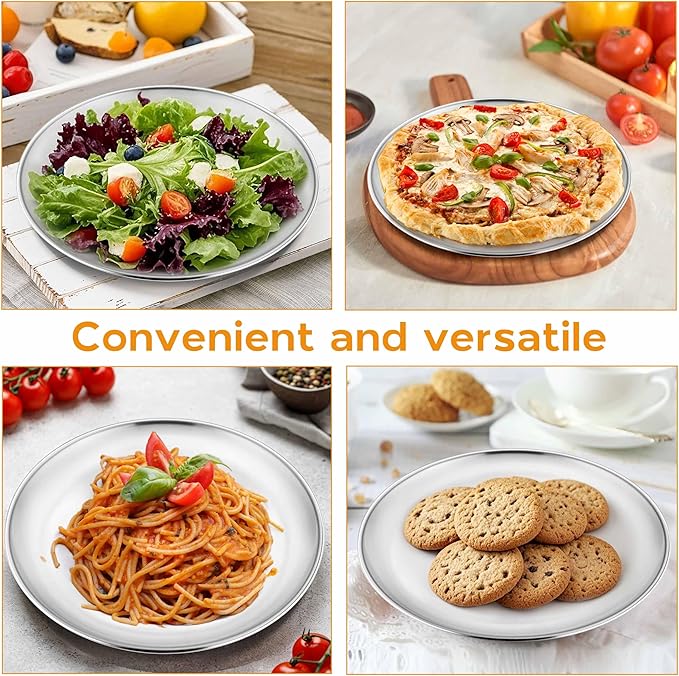 Onader 18/8 Stainless Steel Plate, 7.8 Inch 304 Metal Dinner Camping Plates for Kids Children, Reusable Round Serving Dishes Set of 2