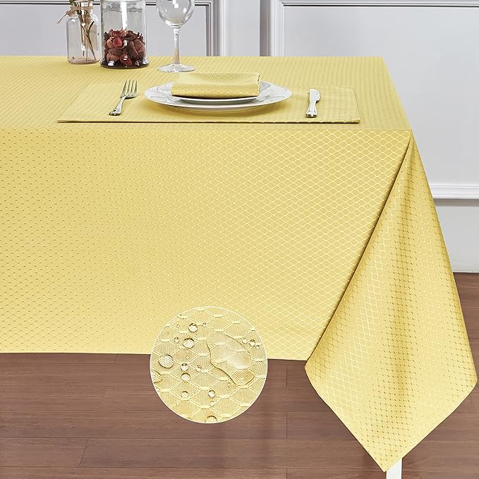 Rectangle Table Cloth Linen Farmhouse Stainproof Waterproof Washable Polyester Oblong Rectangular Fabric Table Cover for Kitchen Dining Dinner (Gold A, 60 X 84 Inch)
