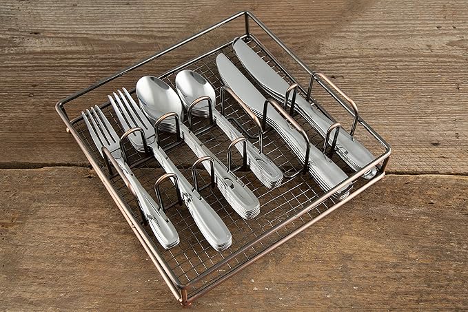 Cambridge 426540CJBR2R Waylen Mirror 40-Piece Flatware Set with Rustic Caddy