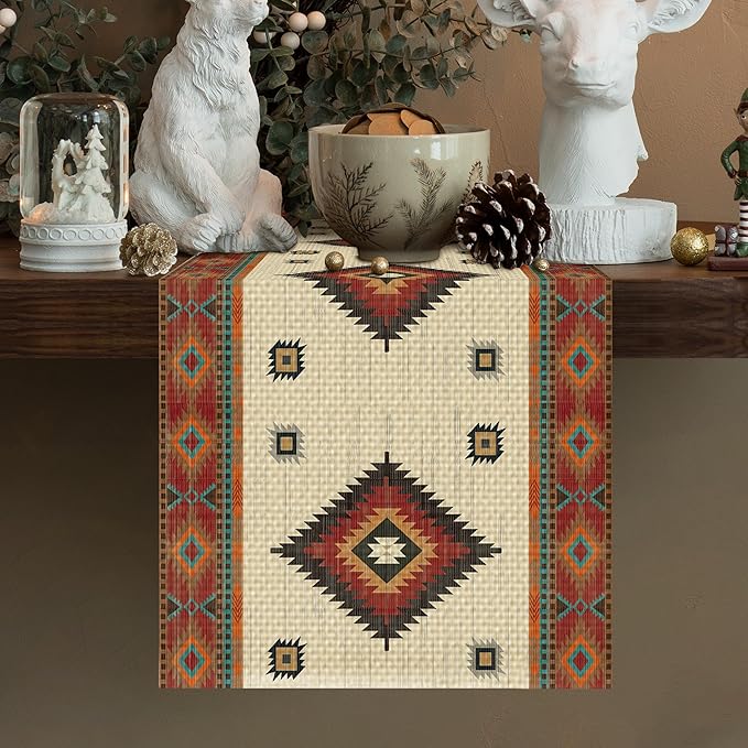 Southwest Aztec Table Runner Seasonal Holiday Kitchen Dining Linen Table Decoration for Indoor Outdoor Home Party Decor 13 x 72 Inch