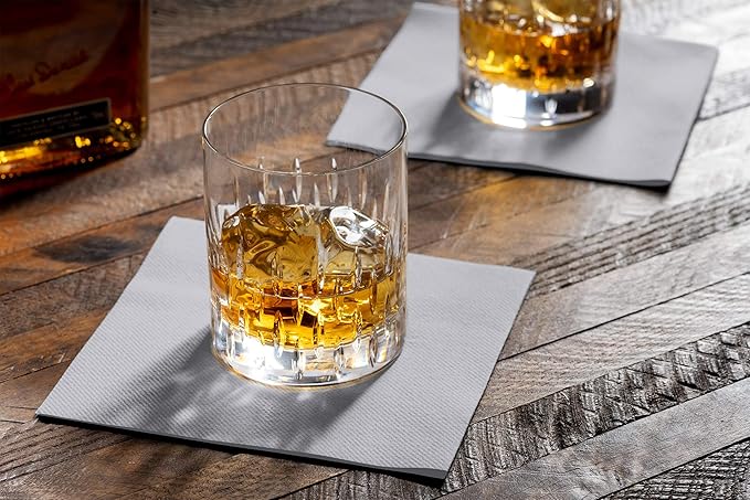 Disposable Grey Cocktail Napkins Paper - 4" x 4" High-End Linen-Like Beverage Party Square Paper Napkin Pack for Bar, Cafe, Restaurant, Christmas, Birthday, Wedding, Baby Shower - 100 Count
