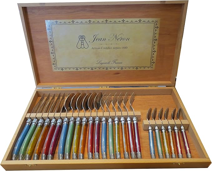 Laguiole Rainbow Platine Flatware in Presentation Box (Set of 24)