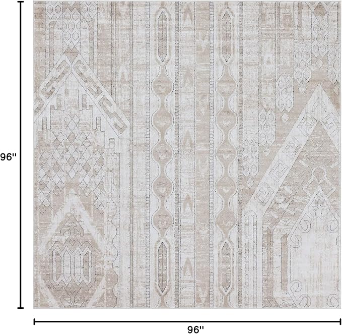 Rugs.com Oregon Collection Rug – 8 Ft Square Ivory Low-Pile Rug Perfect for Living Rooms, Kitchens, Entryways