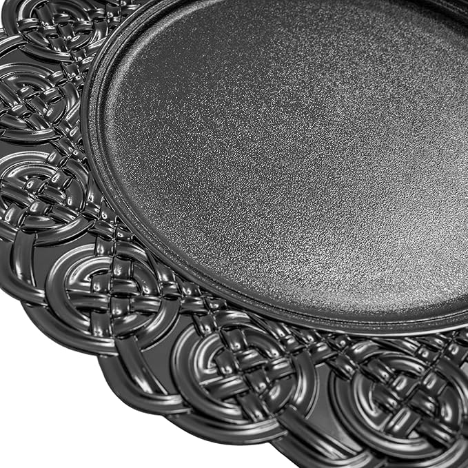 100 Pcs Antique Charger Plates Bulk 13 Inch Embossed Rim Plastic Party Dinner Plate Chargers Round Decorative Server Plate for Wedding Party Event Tableware (100pcs-black2)