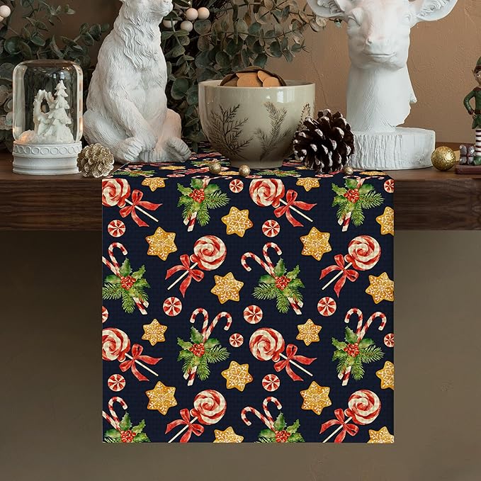 Christmas Candy Table Runner Seasonal Holiday Kitchen Dining Linen Table Decoration for Indoor Outdoor Home Party Decor 13 x 72 Inch