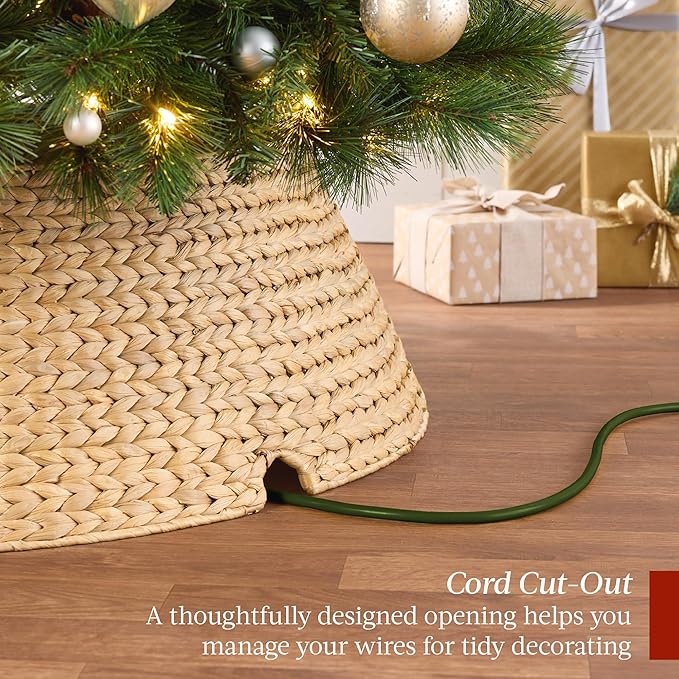 Best Choice Products 42in Christmas Tree Collar, Woven Hyacinth 4-Piece Holiday Rattan Tree Skirt Accessory for Home w/Cord Cut-Out - Natural