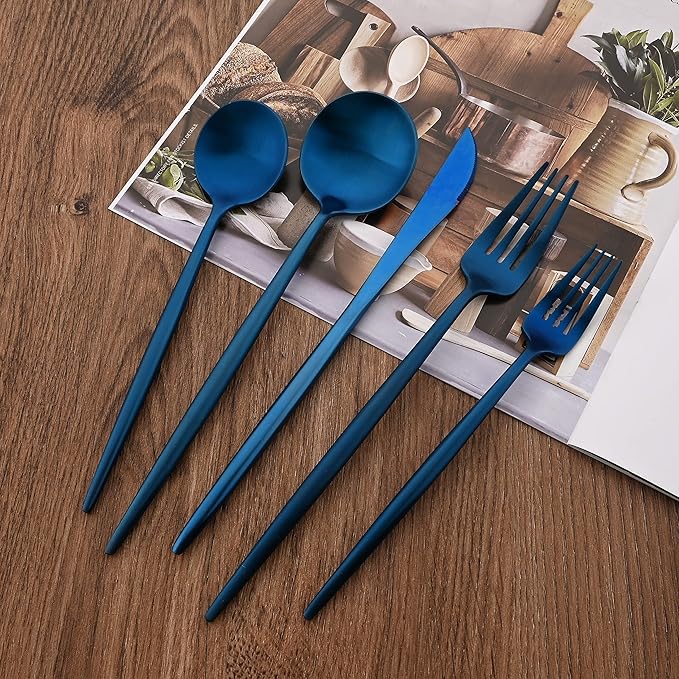 18/10 Stainless Steel Matte Flatware Set (1, Blue)