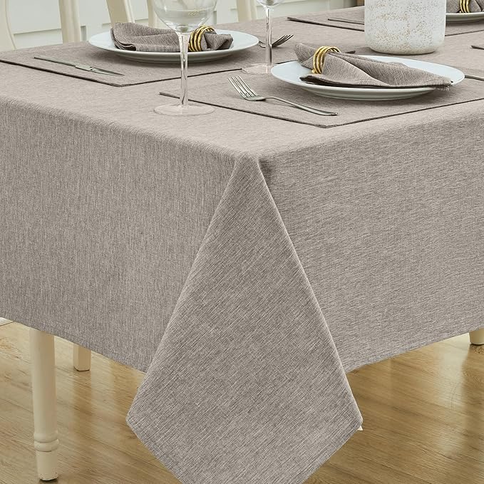 Rectangle Table Cloth Linen Farmhouse Stainproof Waterproof Washable Polyester Oblong Rectangular Fabric Table Cover for Kitchen Dining Dinner(Flaxen/60x104 Inch)