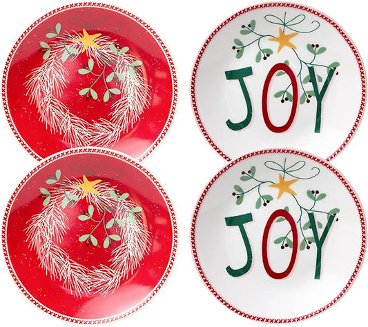 Gracie China Winter Greeting Appetizer Plates, Set of 4 (Round Plate 6-inch)