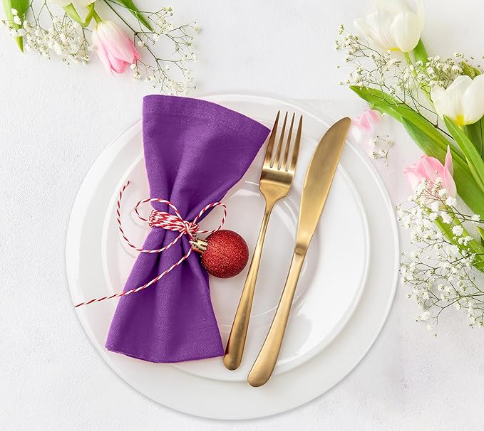 Ruvanti Cloth Napkins Set of 6, 18x18 Inches Napkins Cloth Washable, Soft, Durable, Absorbent, Cotton Blend. Table Dinner Napkins Cloth for Hotel, Lunch, Restaurant, Wedding Parties - Purple