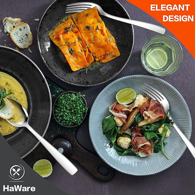 HaWare 18/10 Stainless Steel Flatware, 60-Piece Silverware Set Service for 12, Fancy Tableware Cutlery Set for Home Restaurant, Include Knife Fork Spoon, Mirror Finish Eating Utensils, Dishwasher Safe